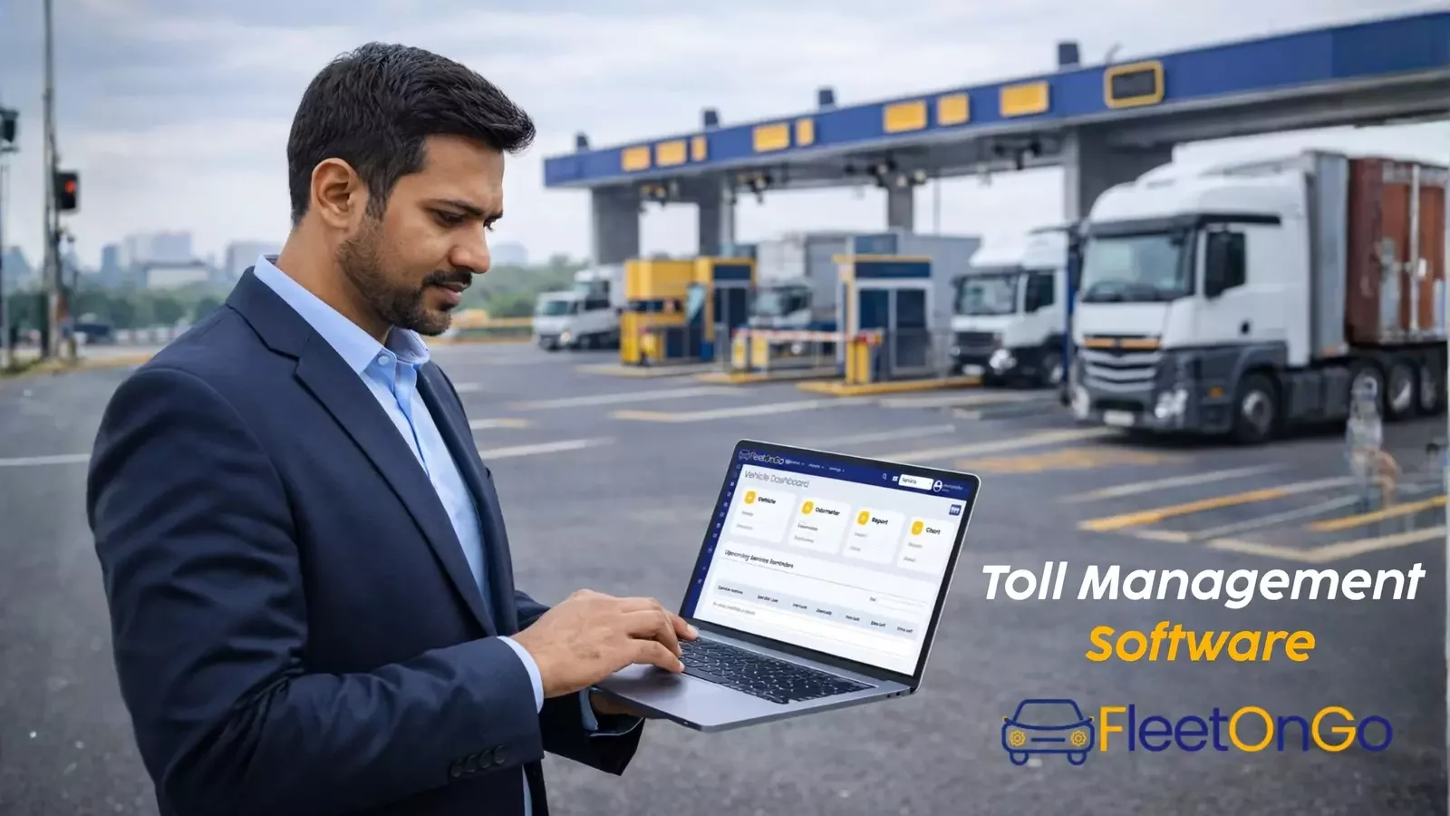 Toll management software dashboard at a toll plaza