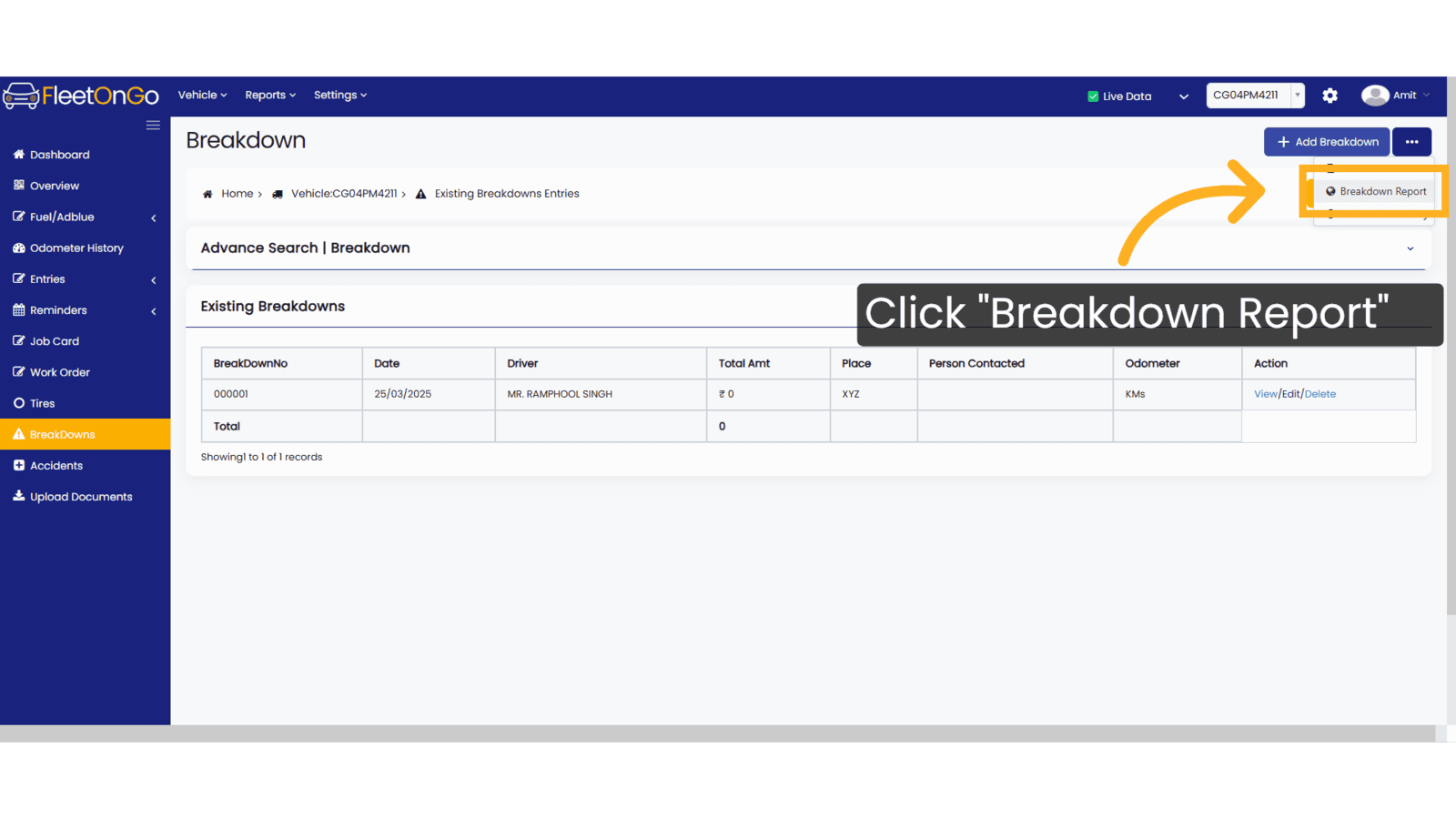 Click 'Breakdown Report'