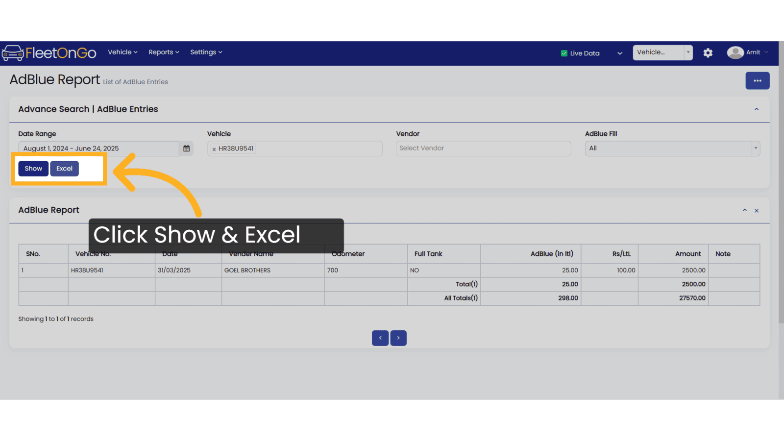 Click Show & Excel