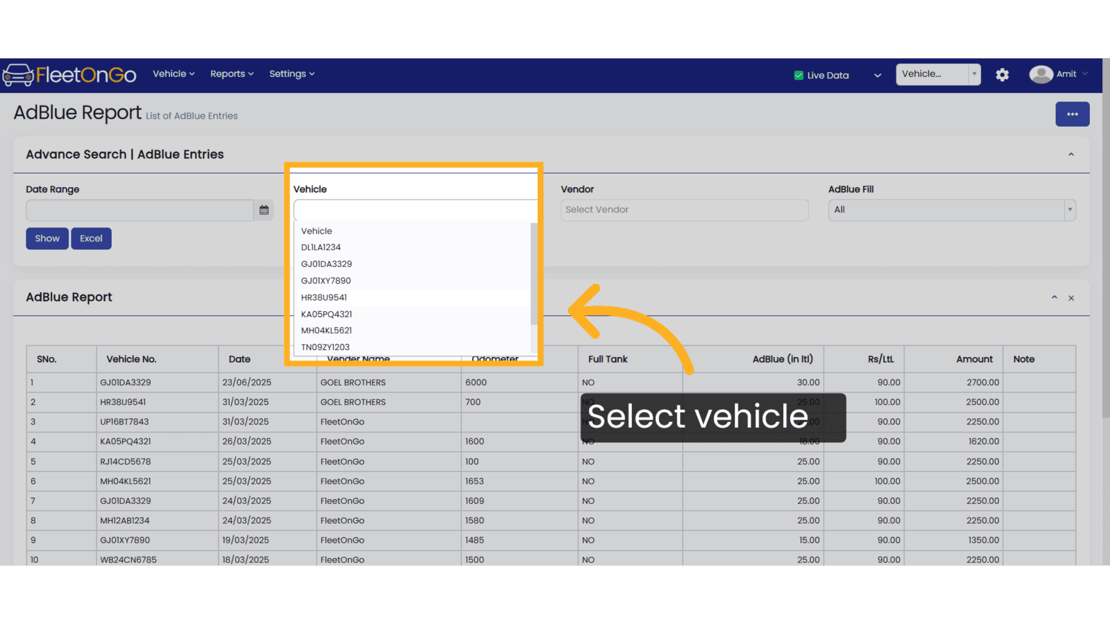 Select vehicle