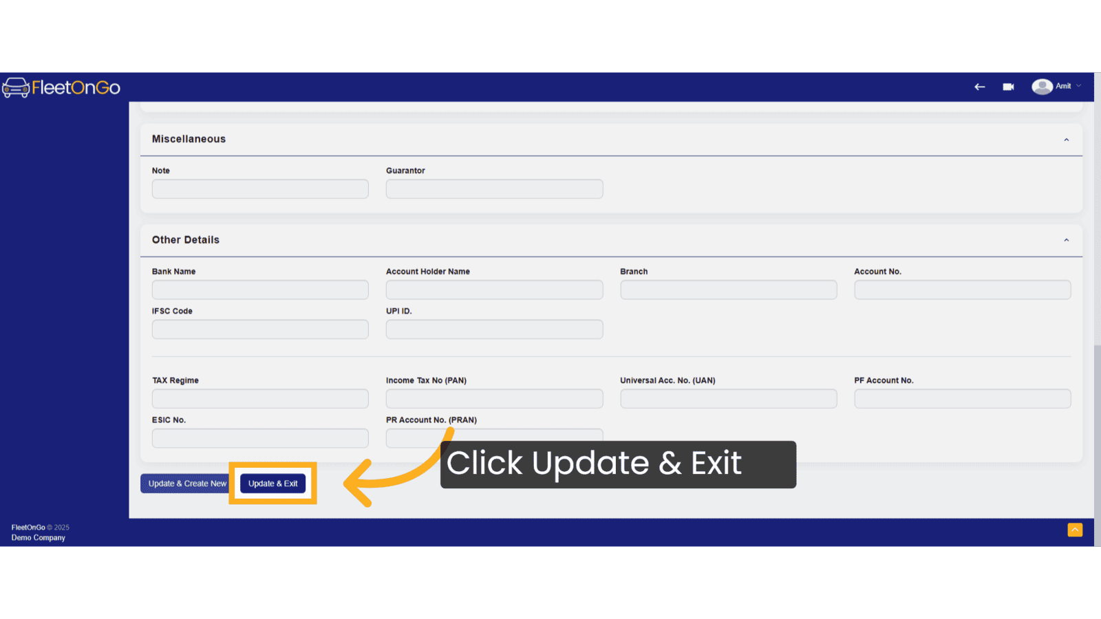 Click 'Update & Exit'
