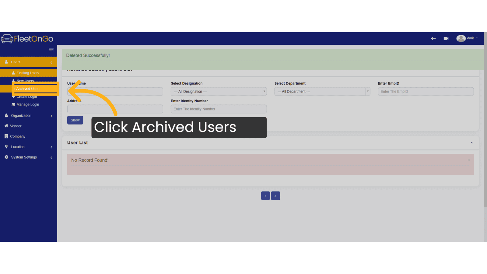 Click 'Archived Users'