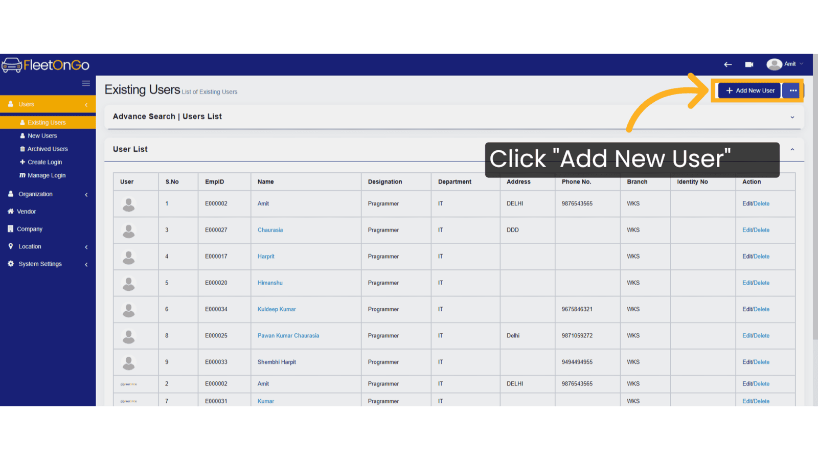 Click 'Add New User'