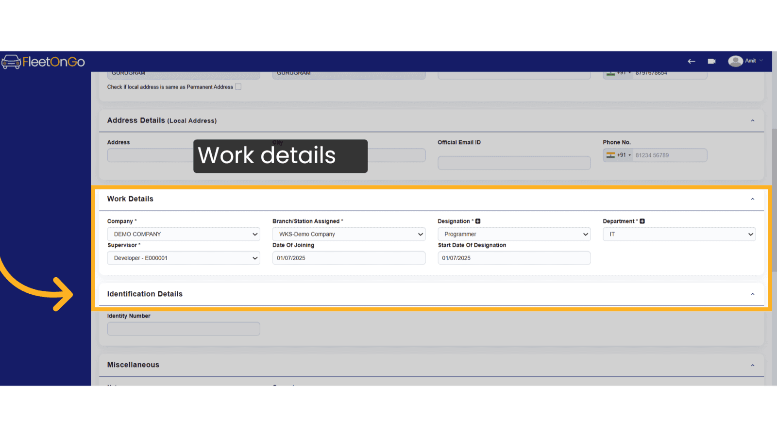 Fill work details