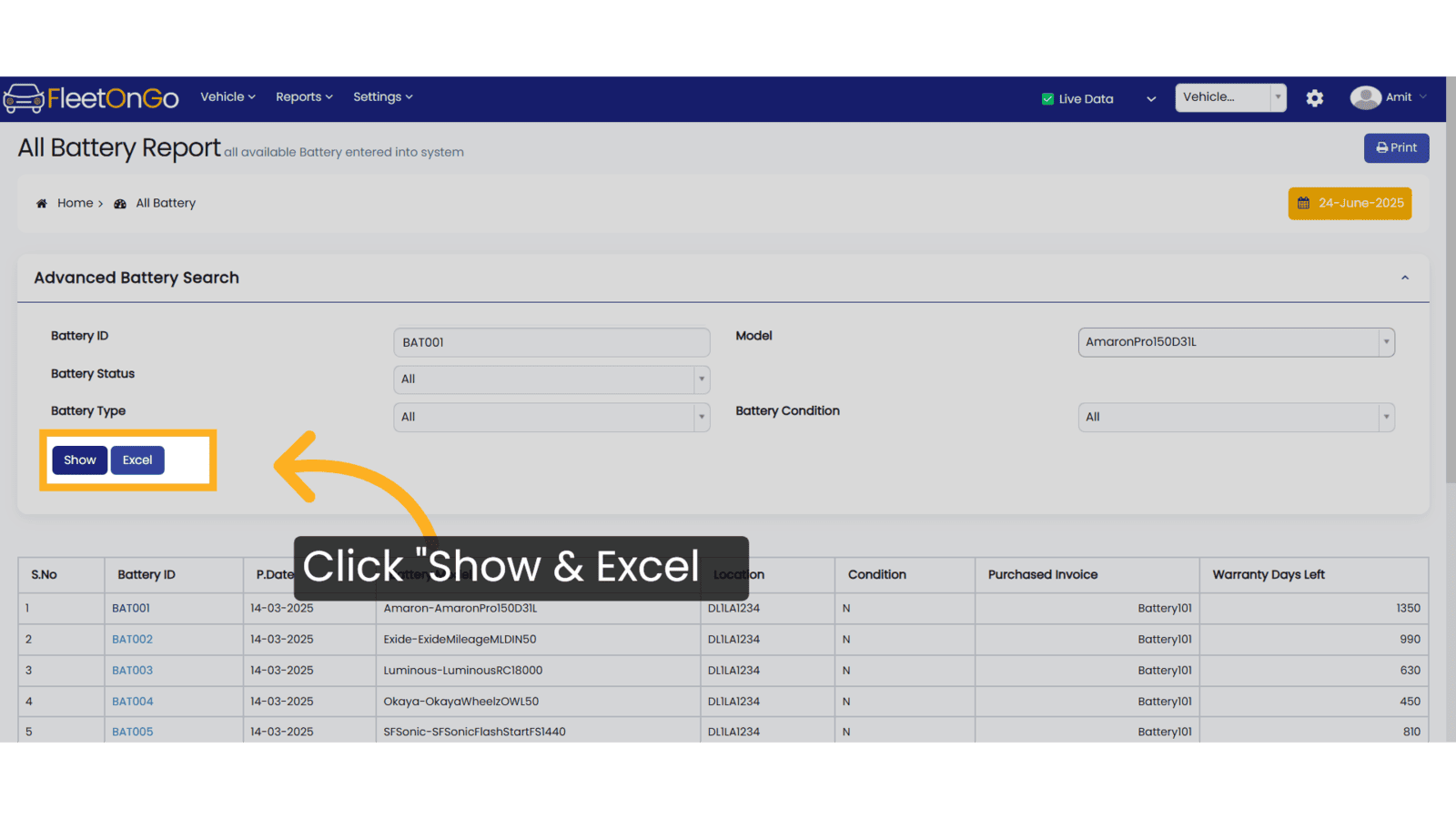 Click 'Show & Excel