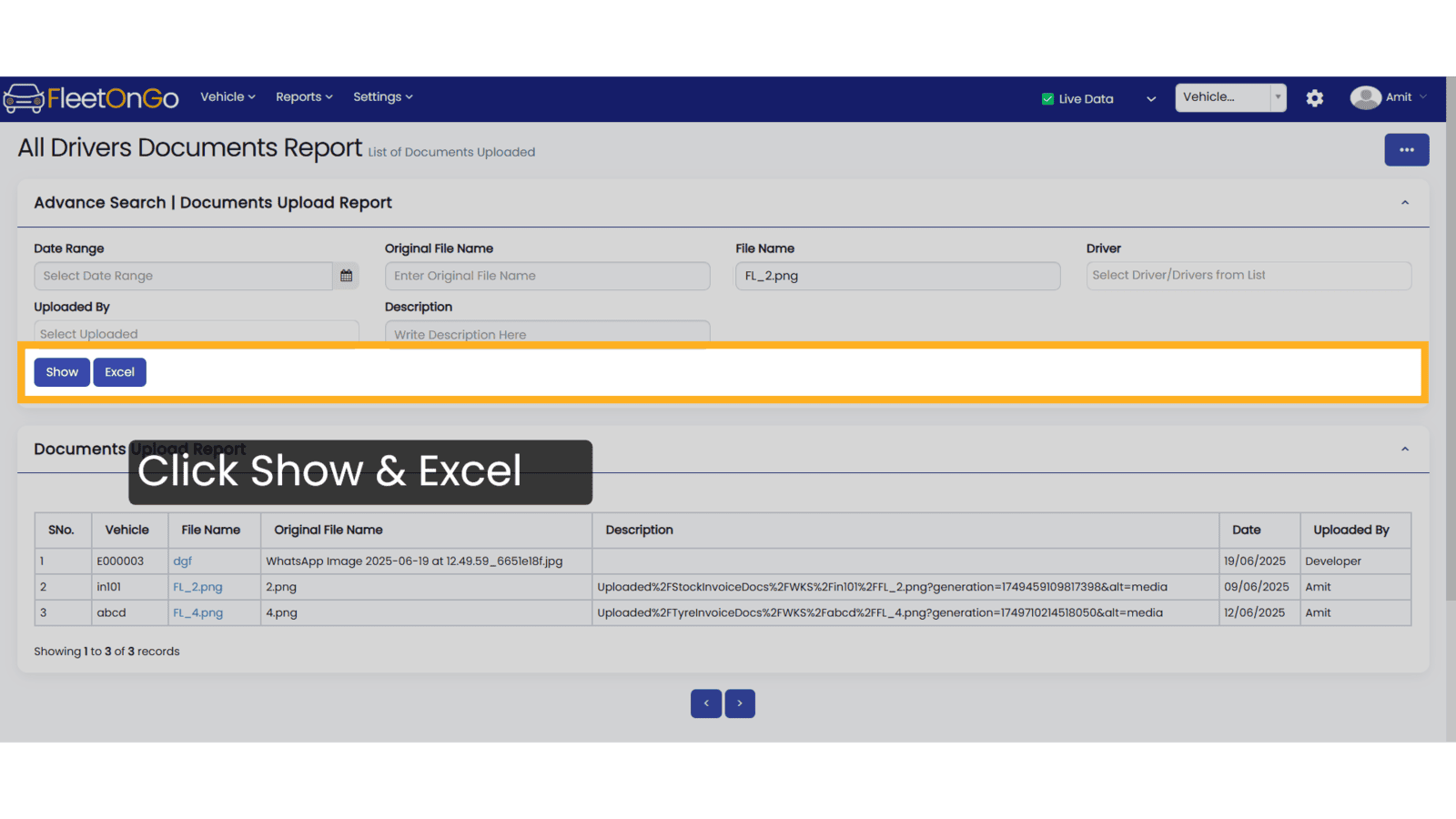 Click show & Excel
