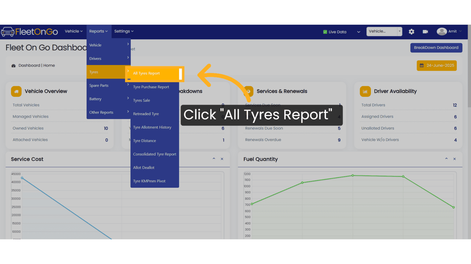 Click 'All Tyres Report'