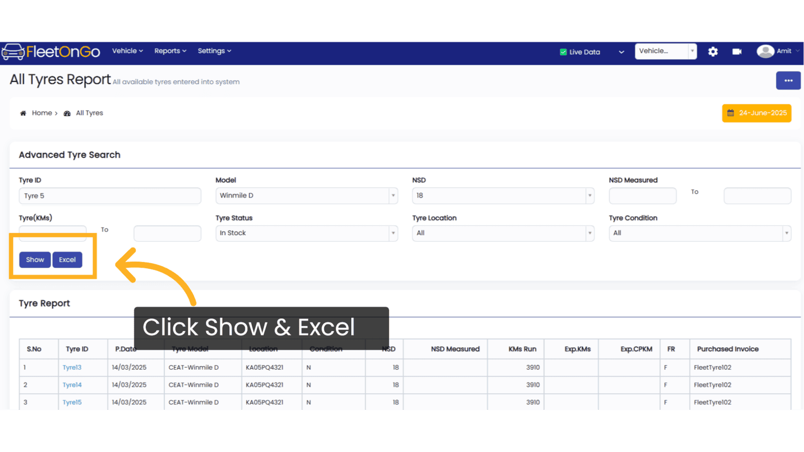 Click Show & Excel