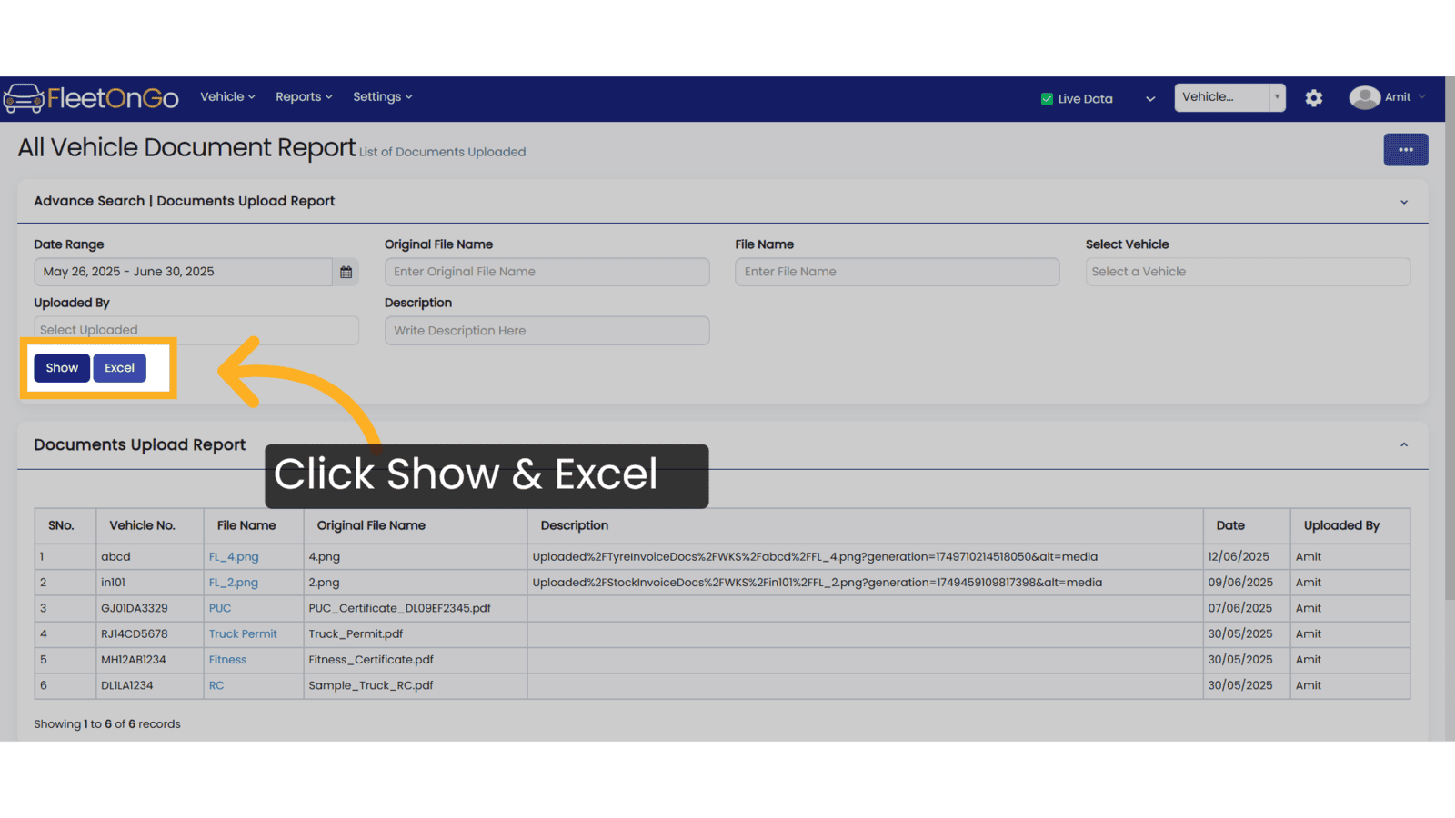 Click Show & Excel