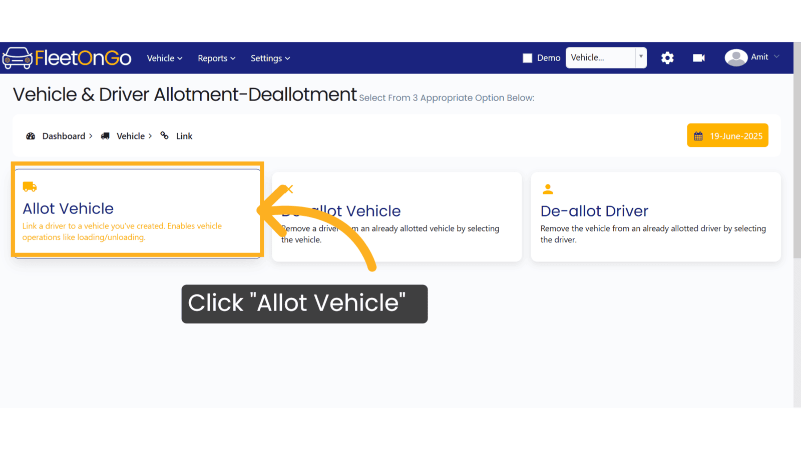 Click 'Allot Vehicle'