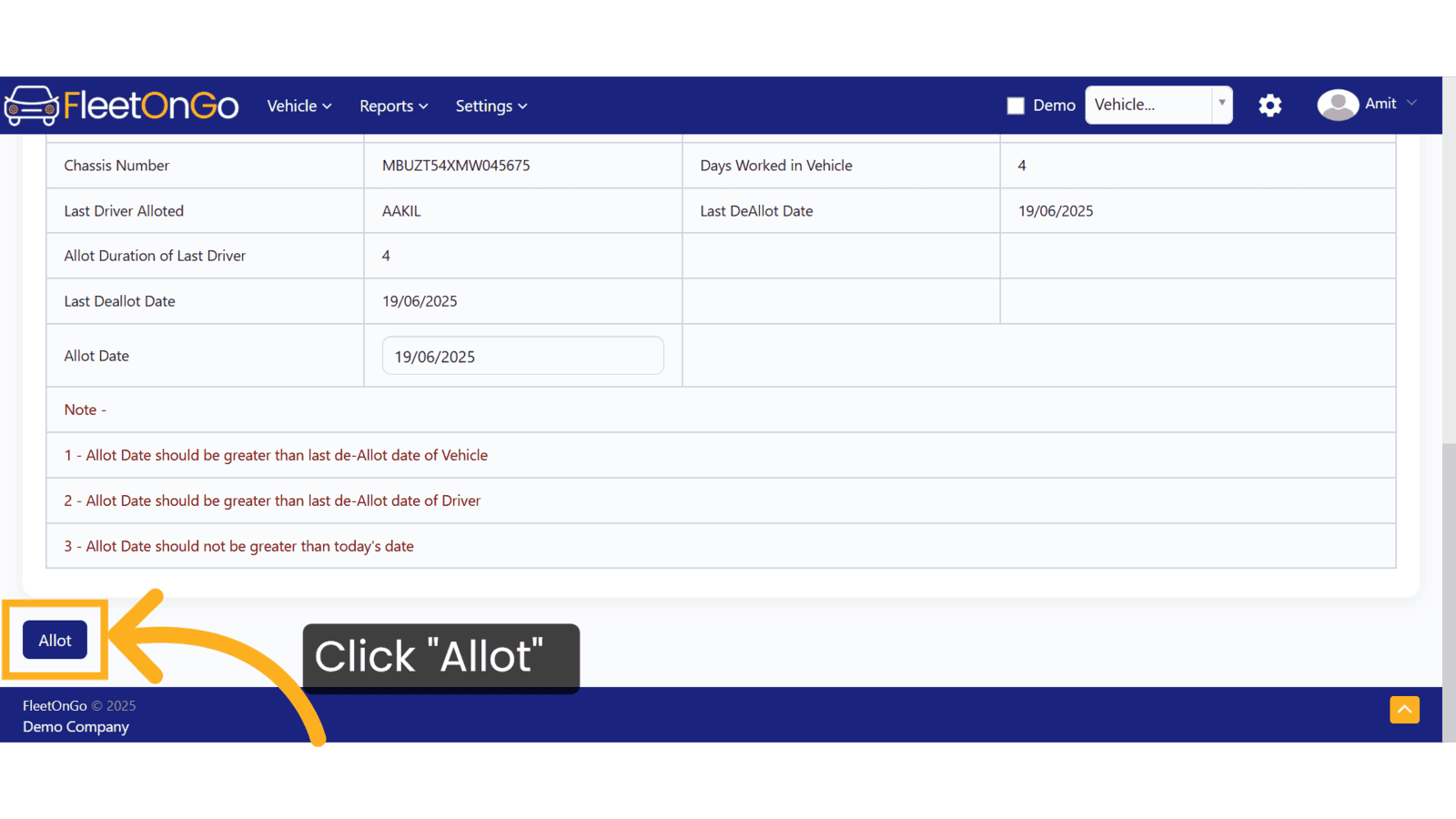Click 'Allot'