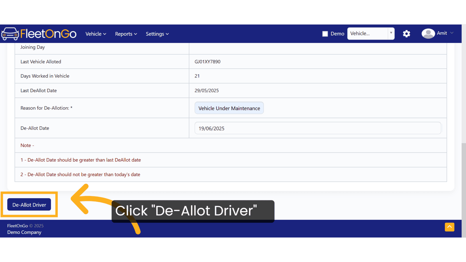 Click 'De-Allot Driver'