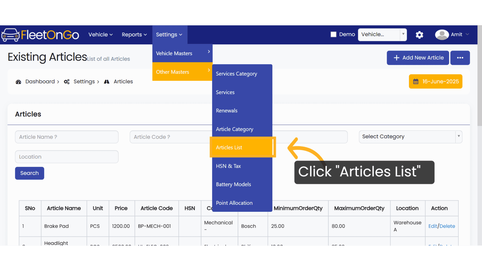 Click 'Articles List'