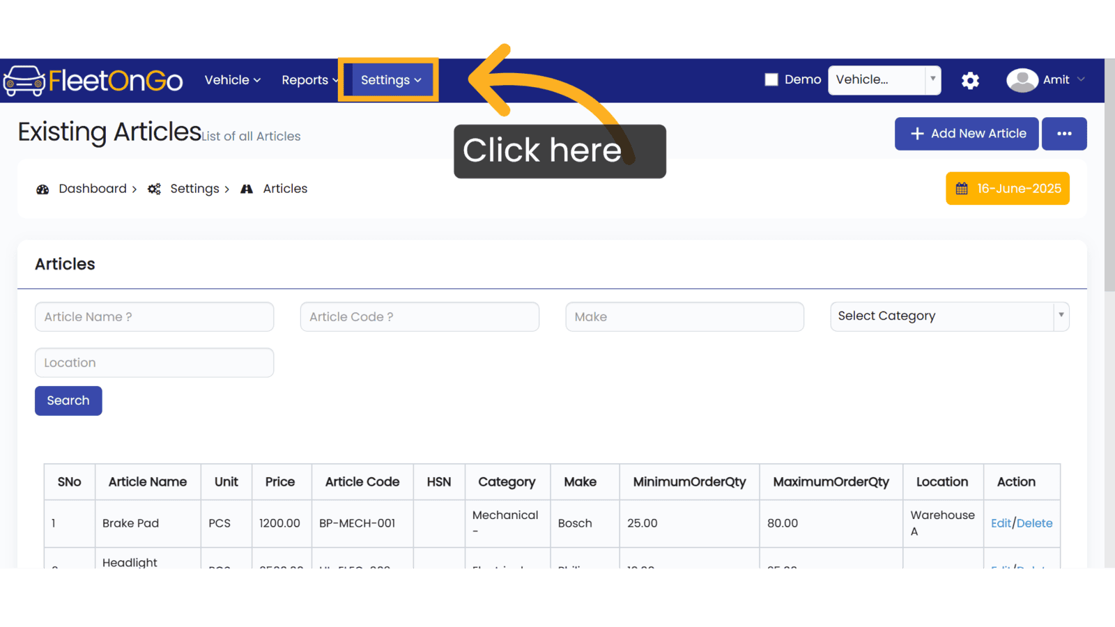 Click setting