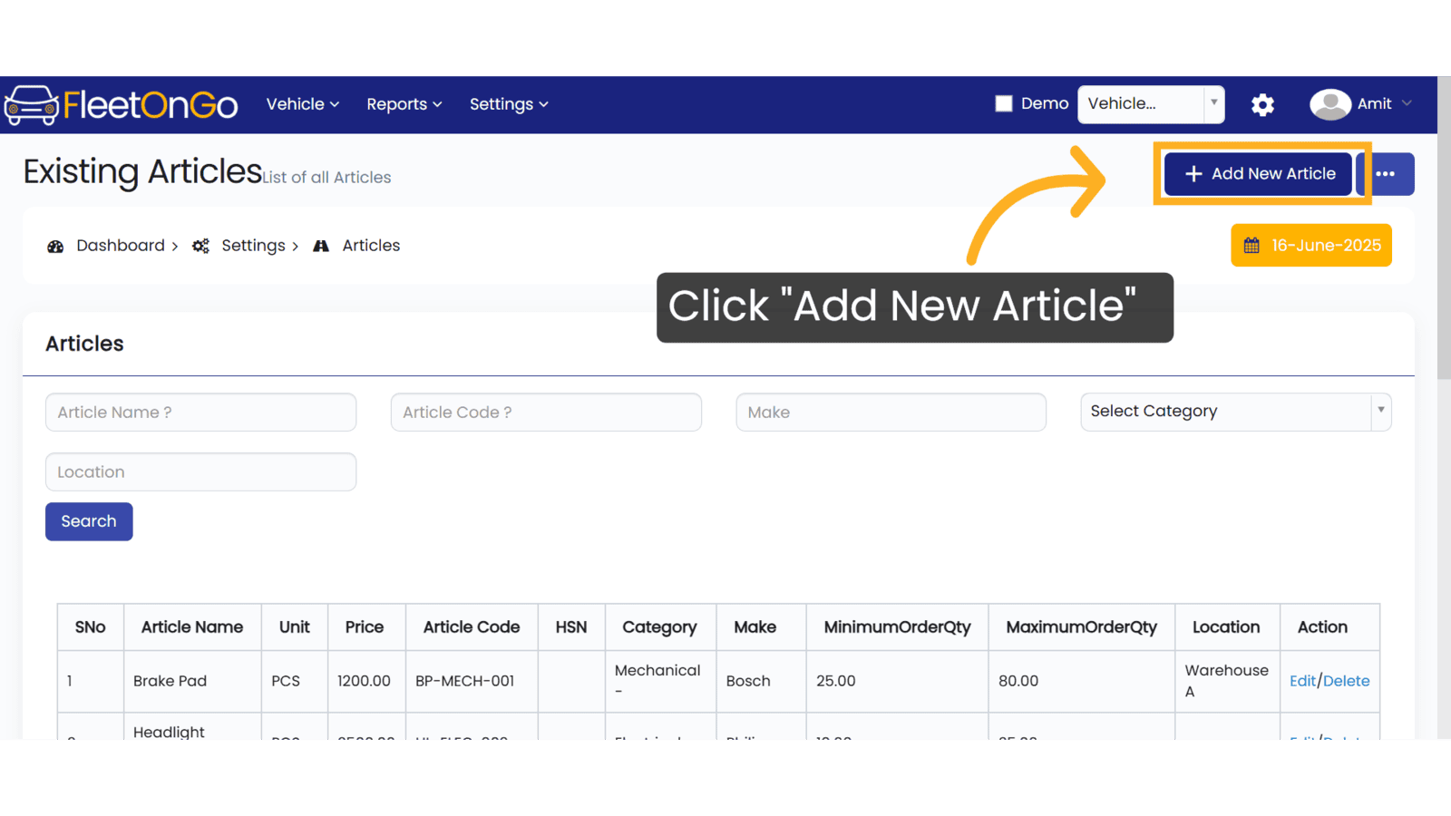 Click 'Add New Article'