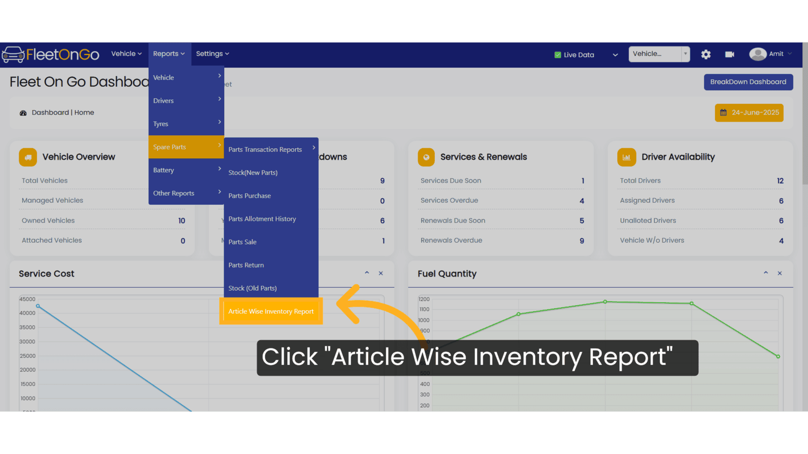 Click 'Article Wise Inventory Report'