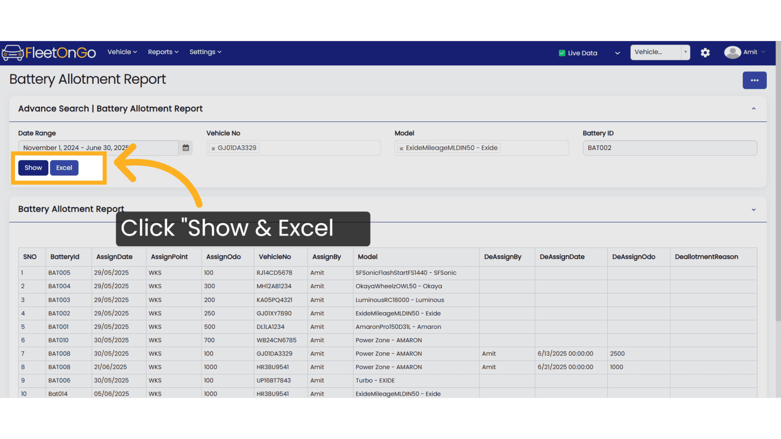Click 'Show & Excel