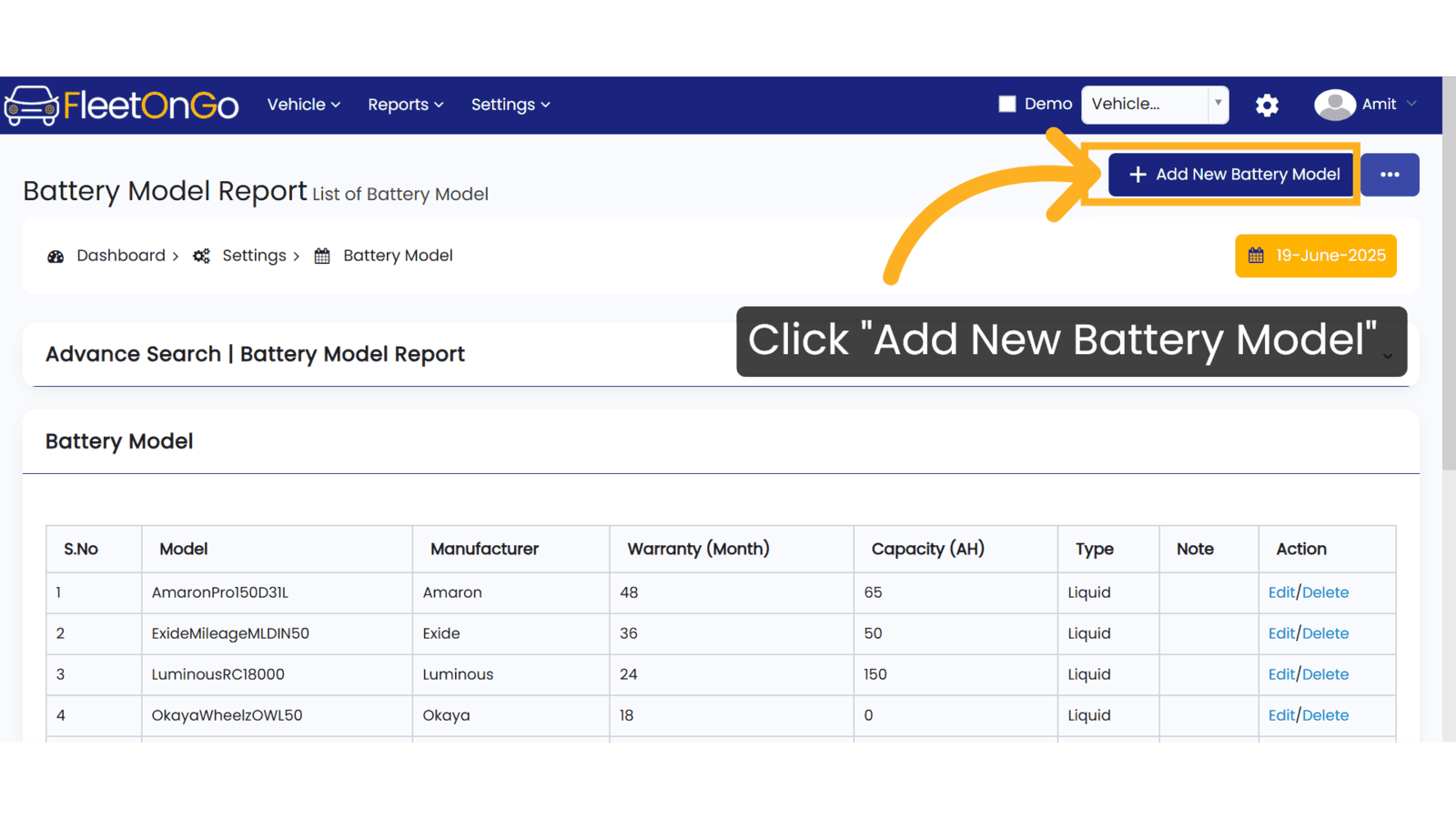 Click 'Add New Battery Model'