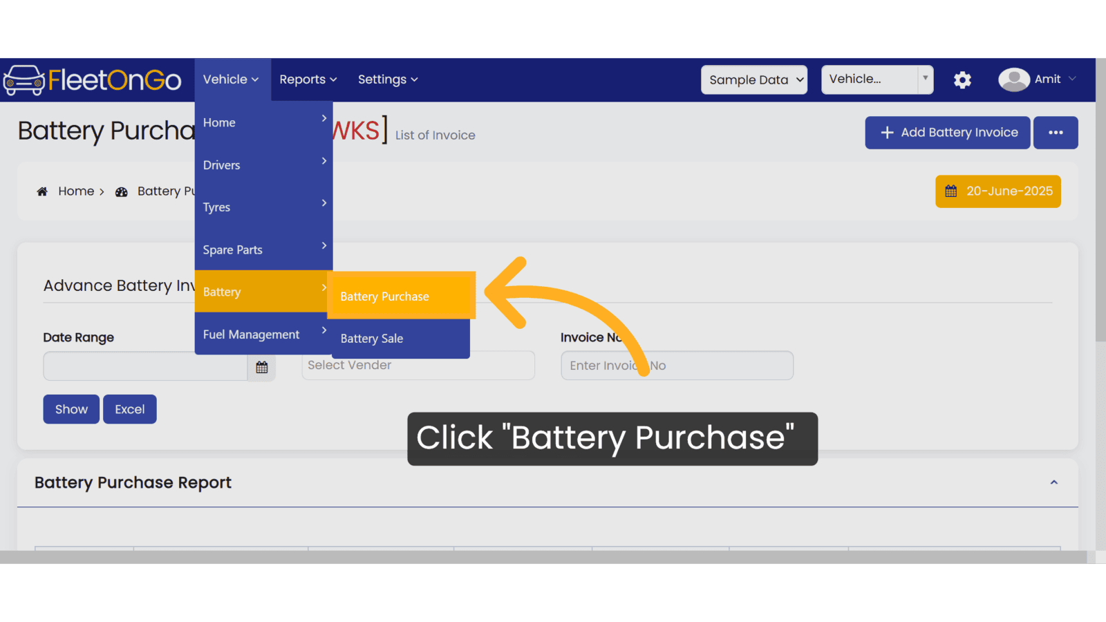 Click 'Battery Purchase'