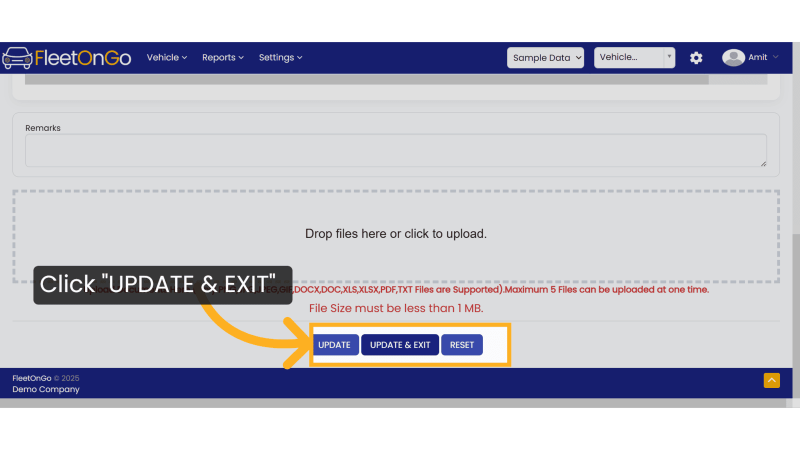 Click 'UPDATE & EXIT'
