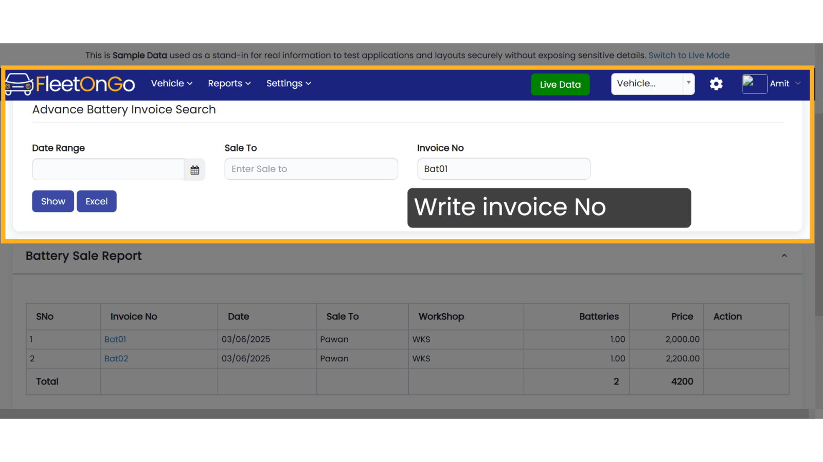 Write invoice no