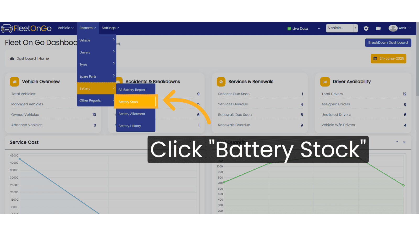 Click 'Battery Stock'
