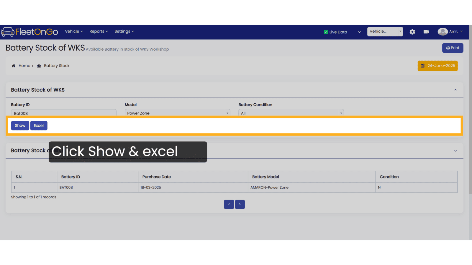 Click Show & Excel