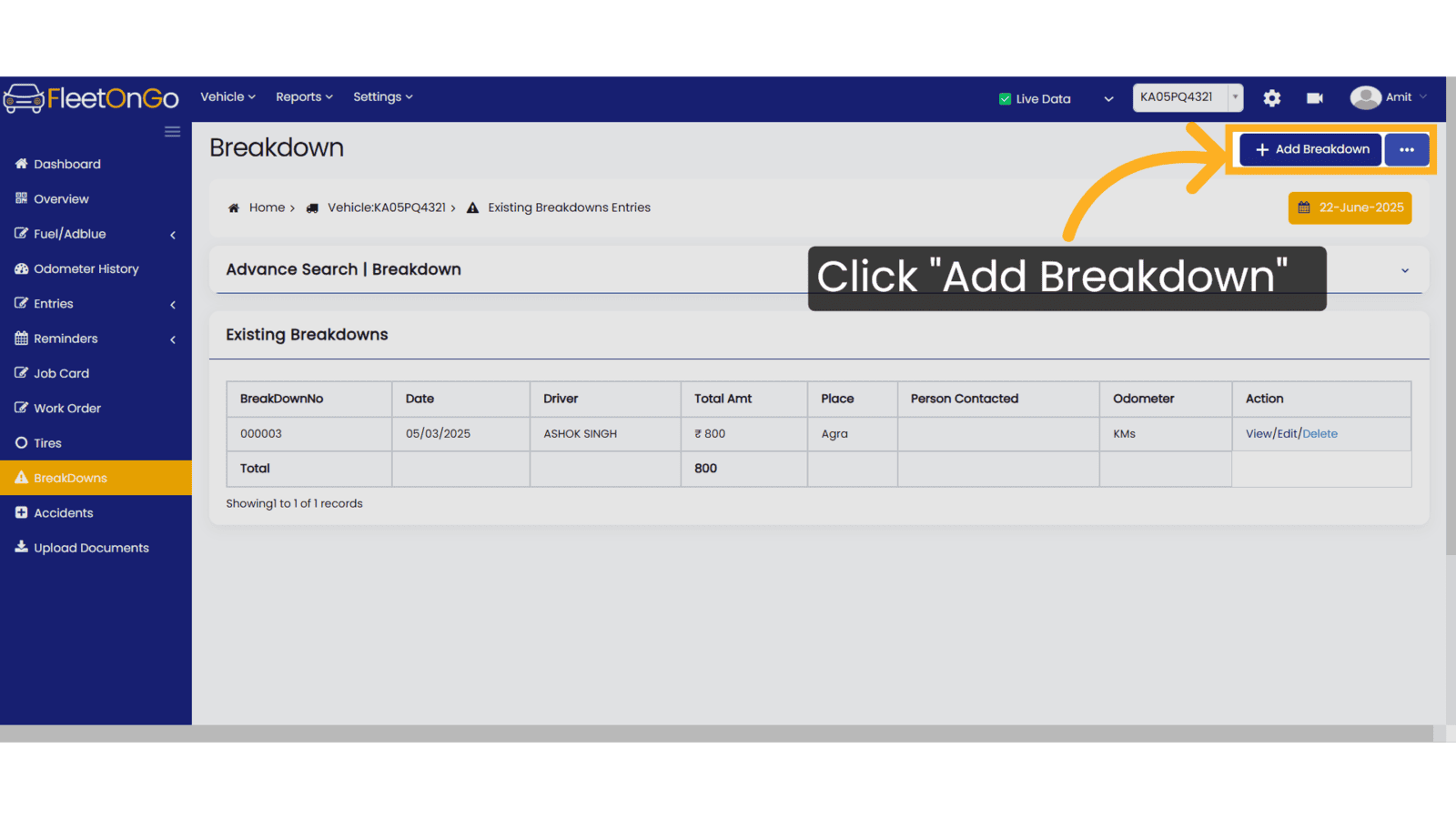 Click 'Add Breakdown'
