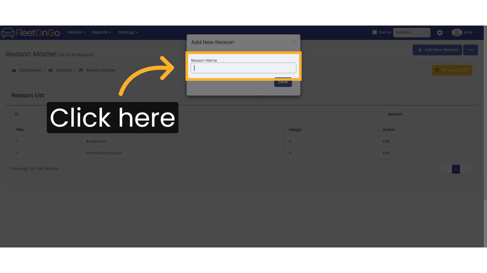 Add Breakdown reason
