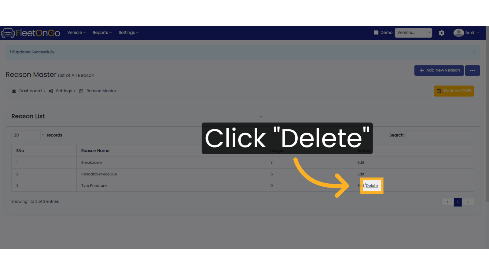 Delete Breakdown reason