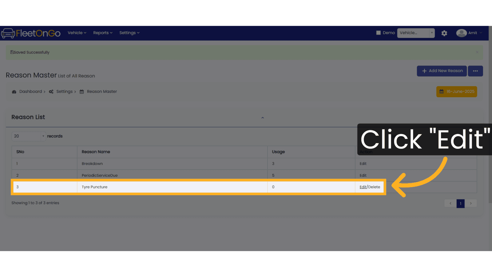 Edit Breakdown reason