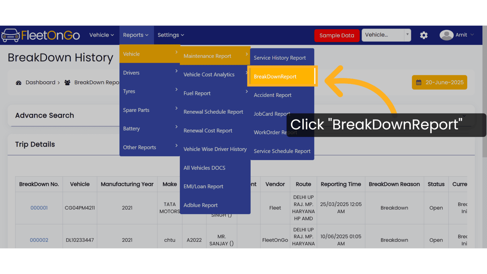 Click 'BreakDownReport'