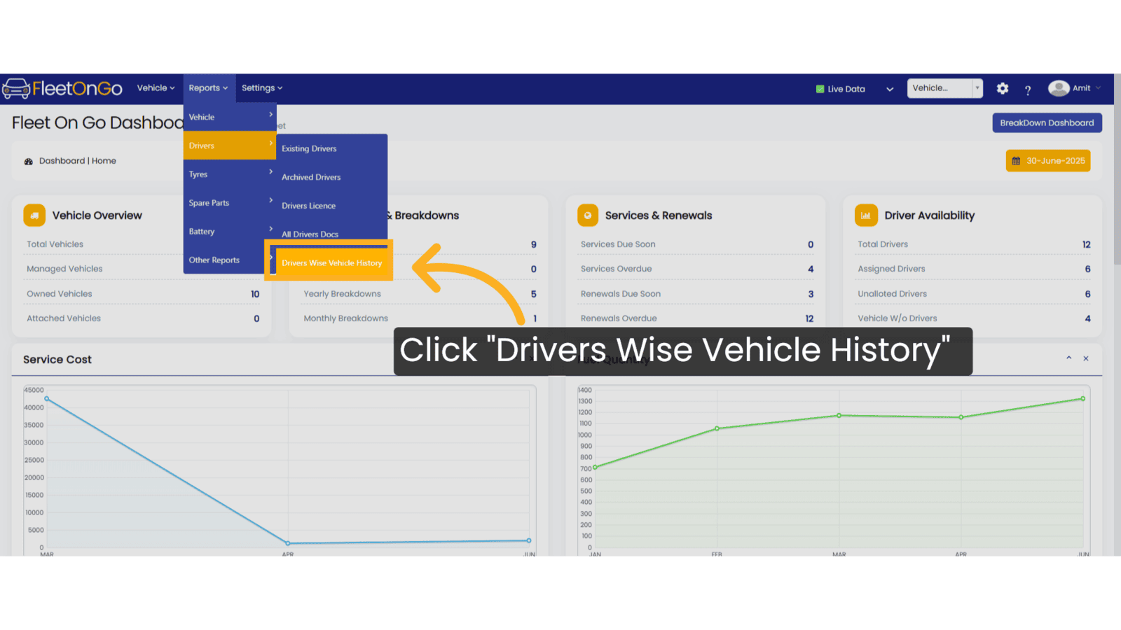 Click 'Drivers Wise Vehicle History'