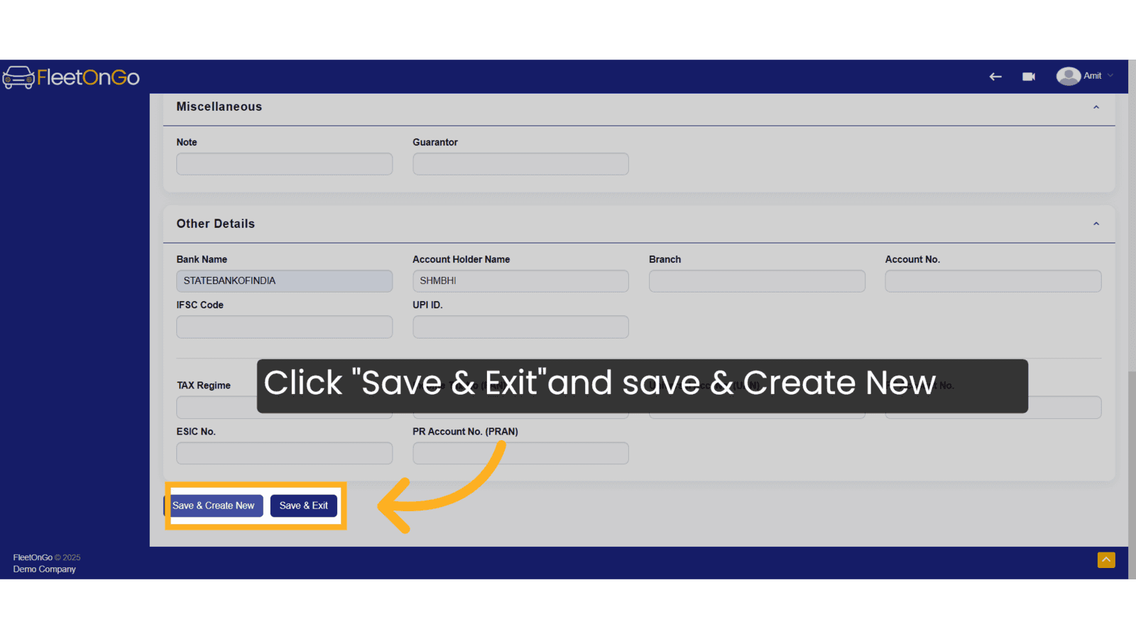 Click 'Save & Exit' and save & Create New
