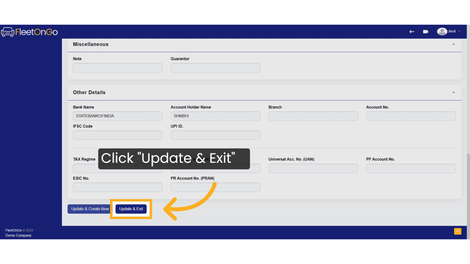 Click 'Update & Exit'
