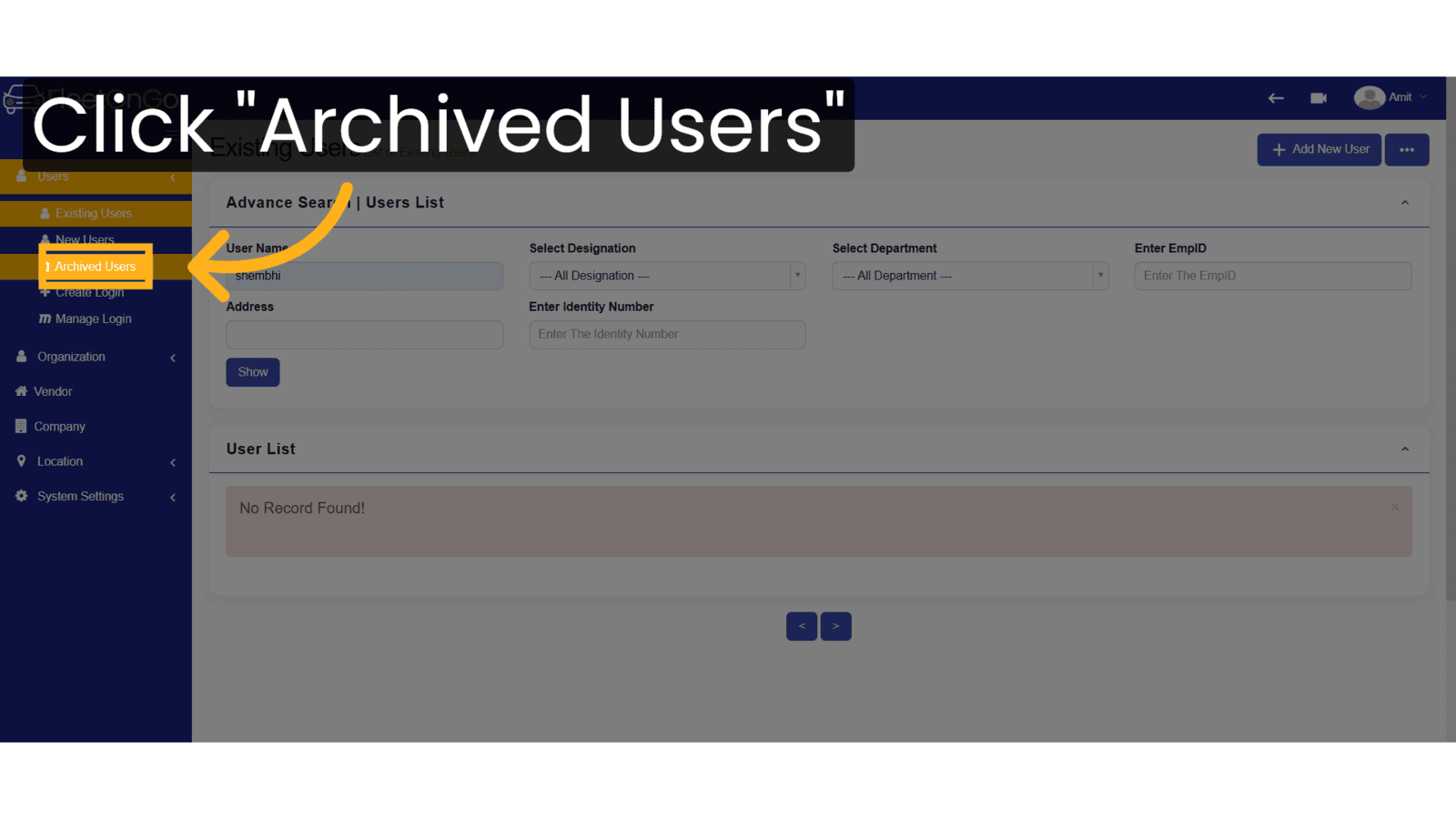 Click 'Archived Users'
