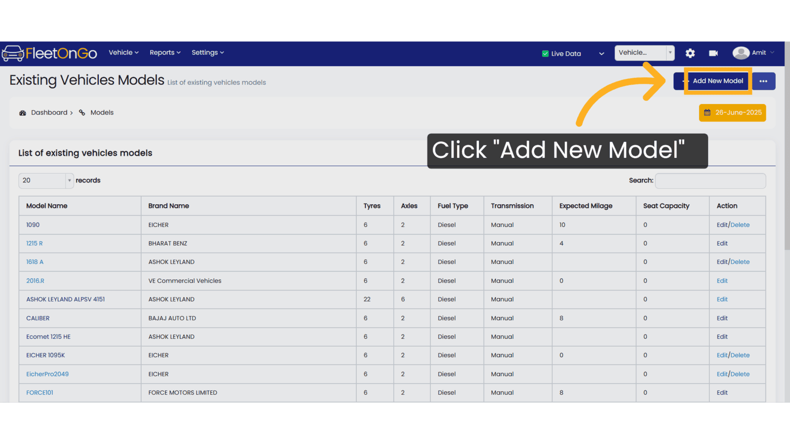 Click 'Add New Model'