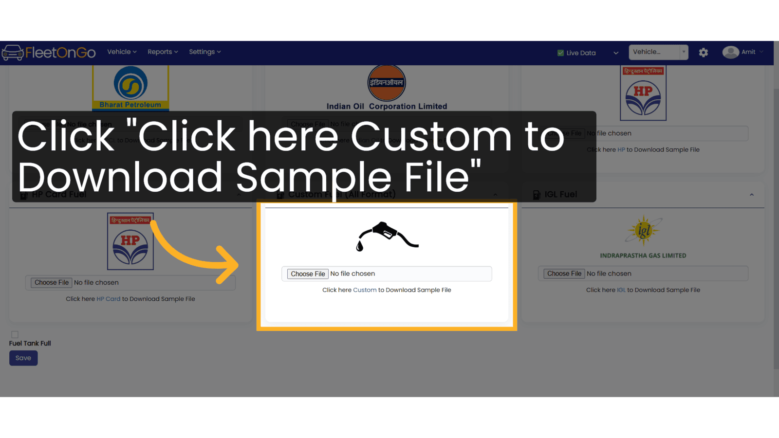 Click 'Click here Custom to Download Sample File'