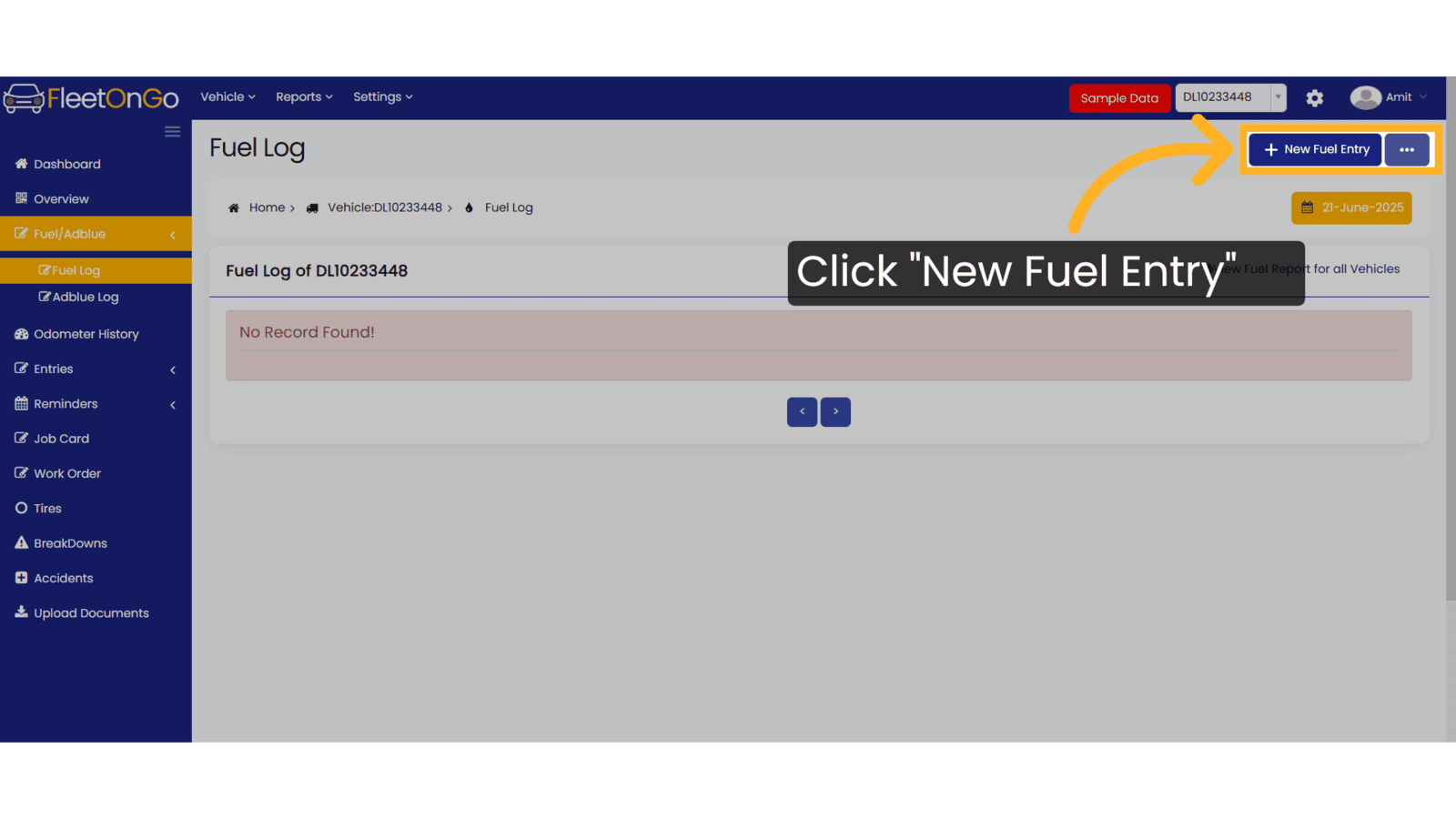 Click 'New Fuel Entry'