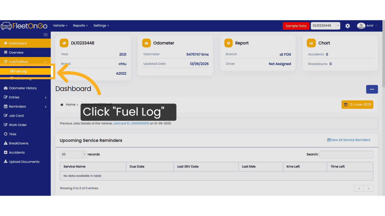 Click 'Fuel Log'