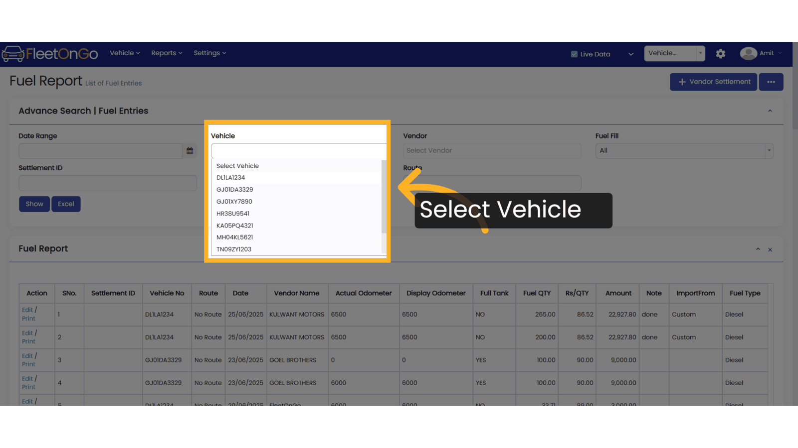 Select vehicle
