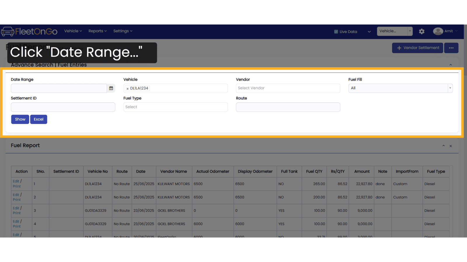 Select Date range