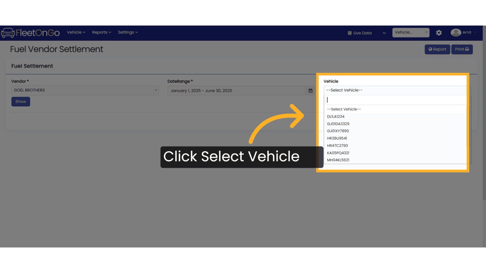Click '--Select Vehicle--'