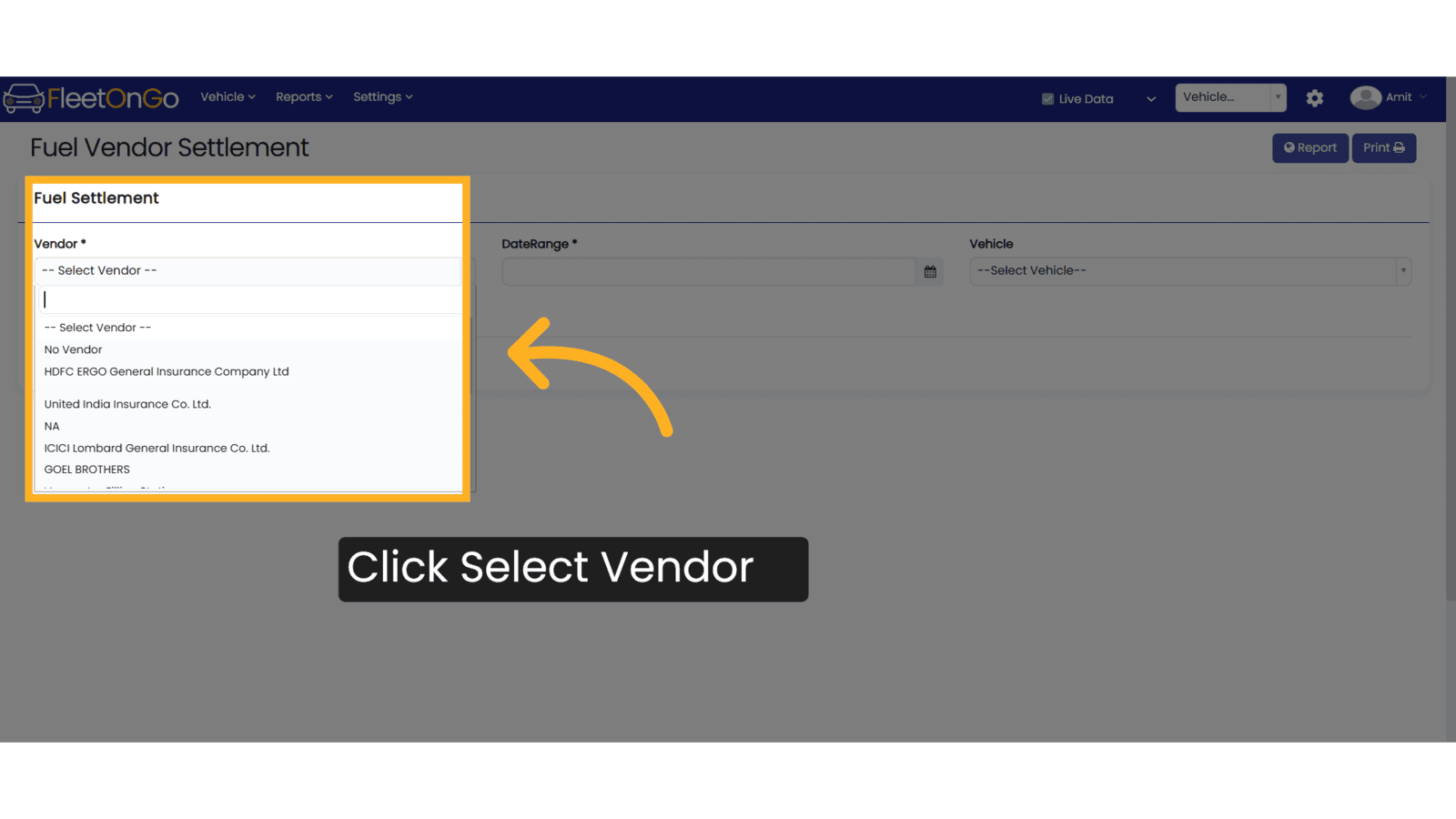 Click '-- Select Vendor --'