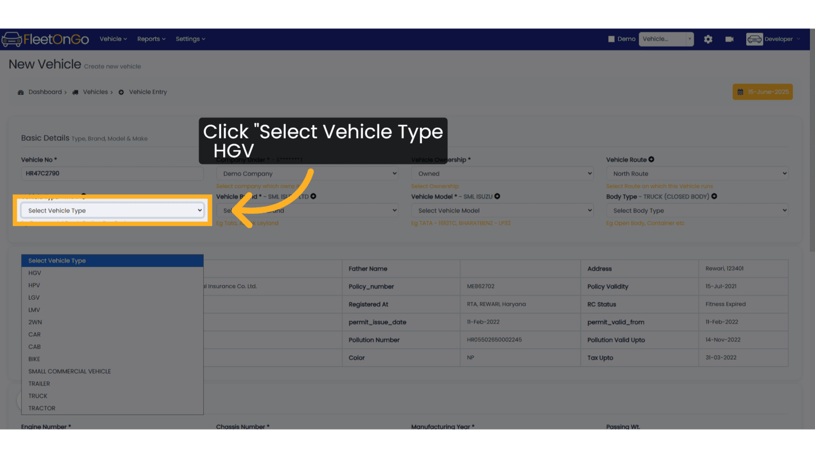 Select Vehicle Type