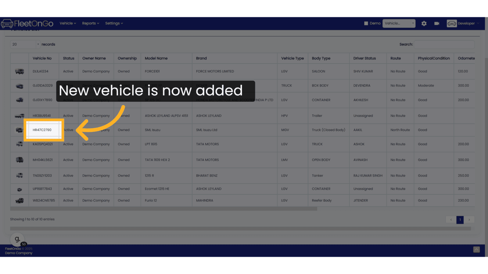 New Driver Added in the List