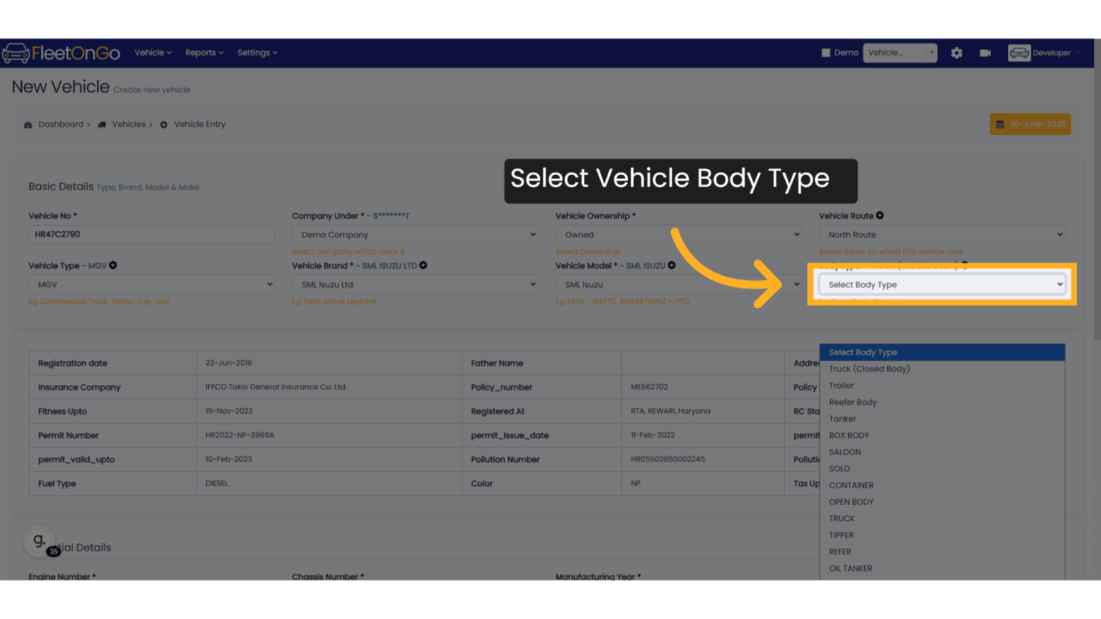 Select Vehicle Body Type
