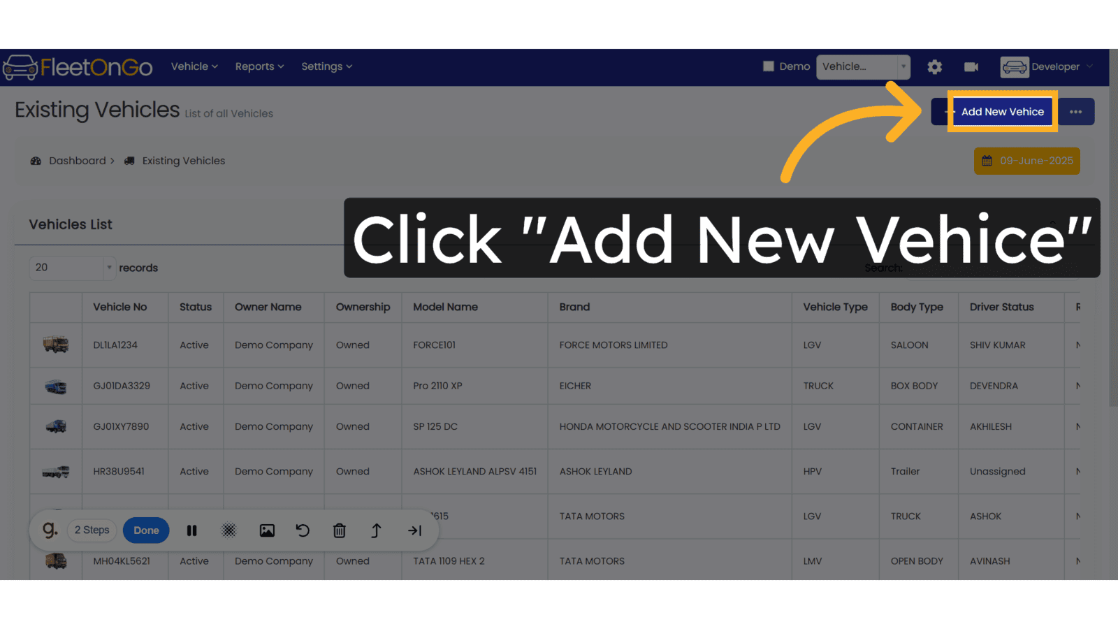 Click 'Add New Vehice'