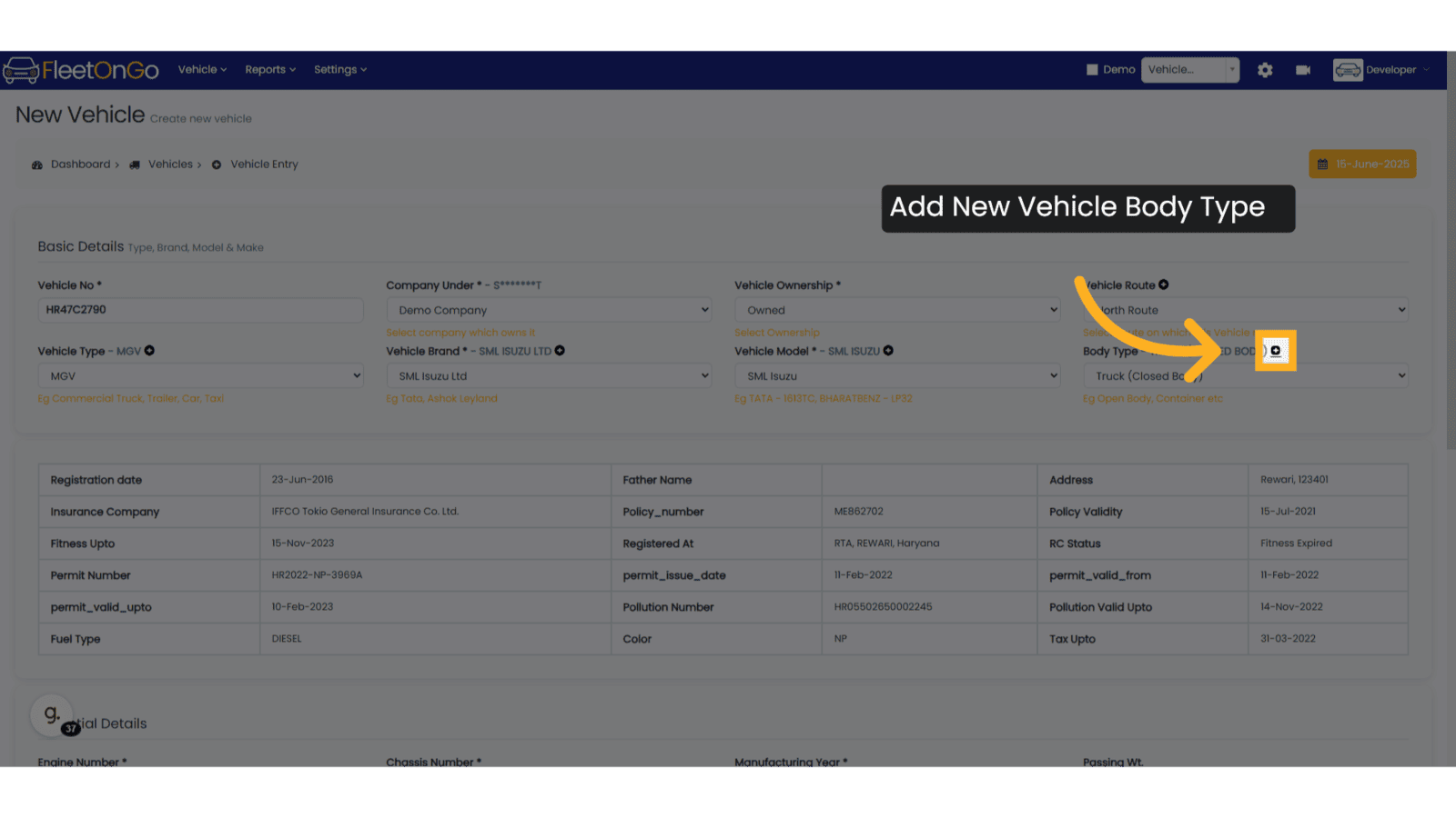 Add New Vehicle Body Type
