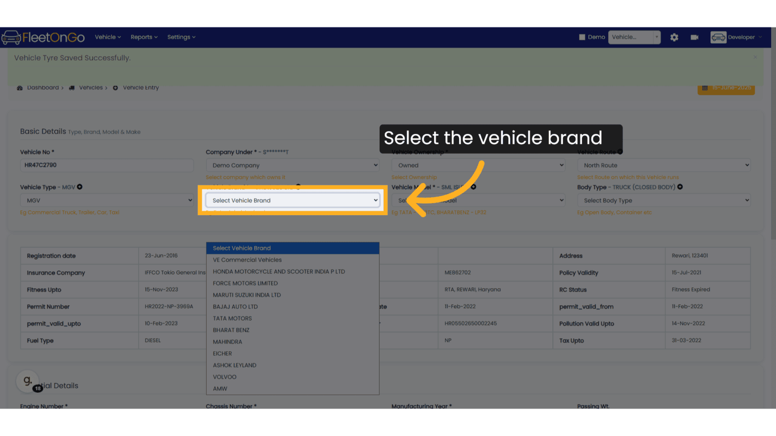 Select the Vehicle Brand